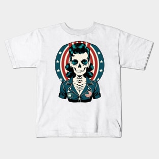 Fun Patriotic Rockabilly Skeleton Kids T-Shirt